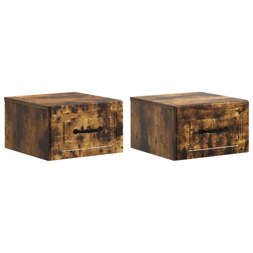 Seinälle Kiinnitettävä Yöpöytä 2 pcs Savutammi Tekninen puu