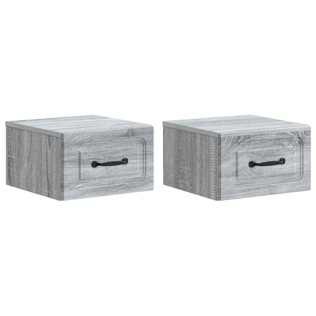 Seinälle Kiinnitettävä Yöpöytä 2 pcs Harmaa sonoma Tekninen puu