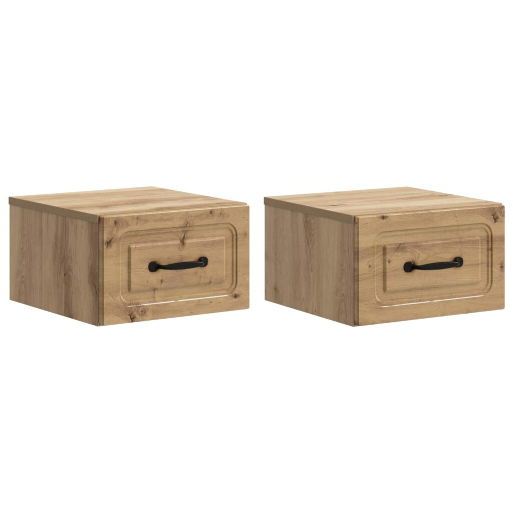 Seinälle Kiinnitettävä Yöpöytä 2 pcs Artisaanitammi