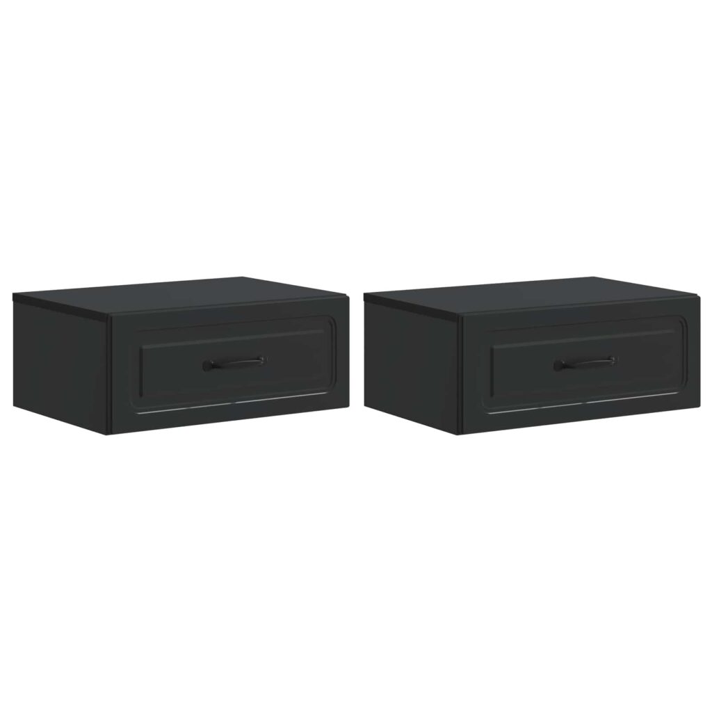 Seinälle Kiinnitettävä Yöpöytä 2 pcs Musta 49 x 34,5 x 20 cm