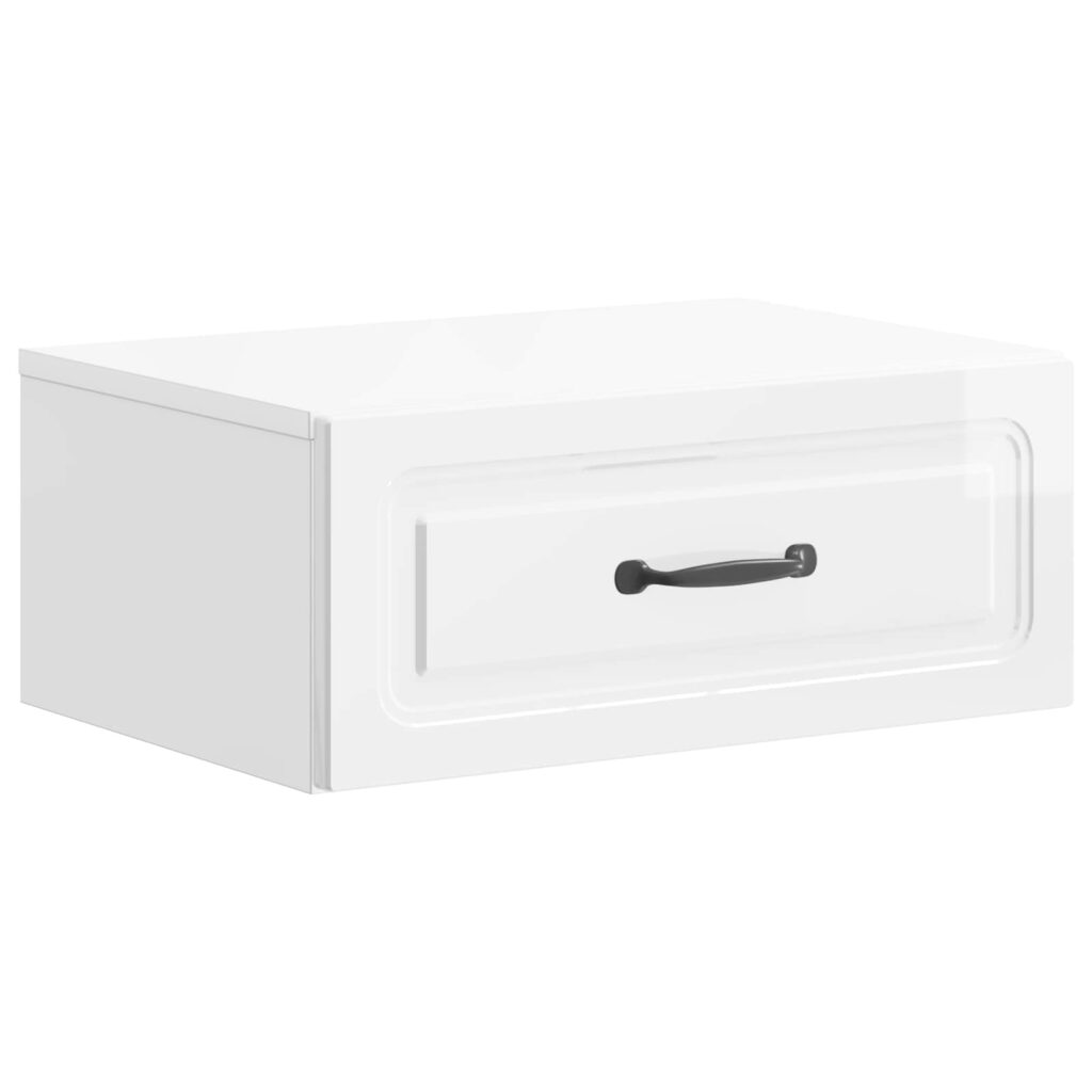 Seinälle Kiinnitettävä Yöpöytä Korkeakiiltoinen valkoinen