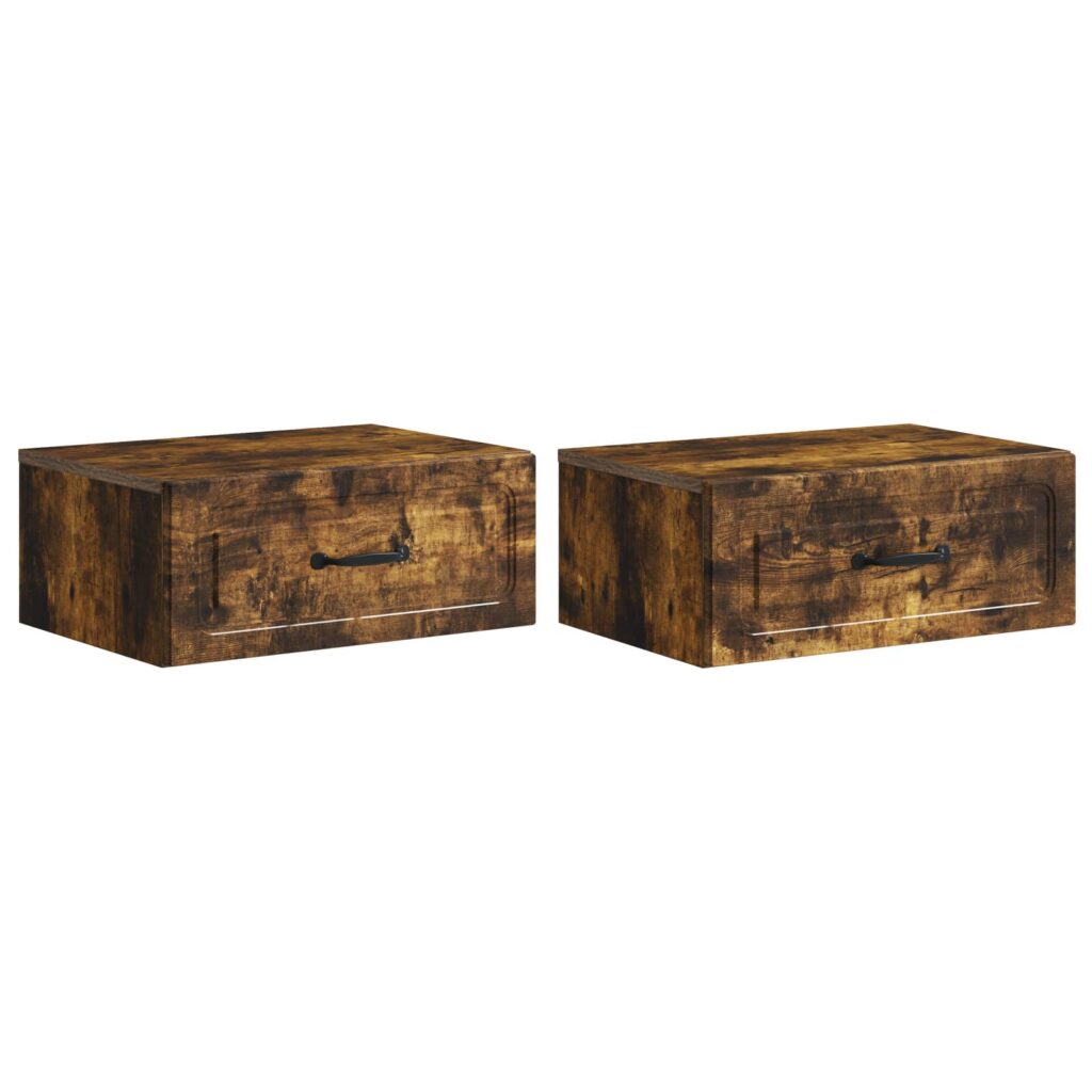 Seinälle Kiinnitettävä Yöpöytä 2 pcs Savutammi Tekninen puu