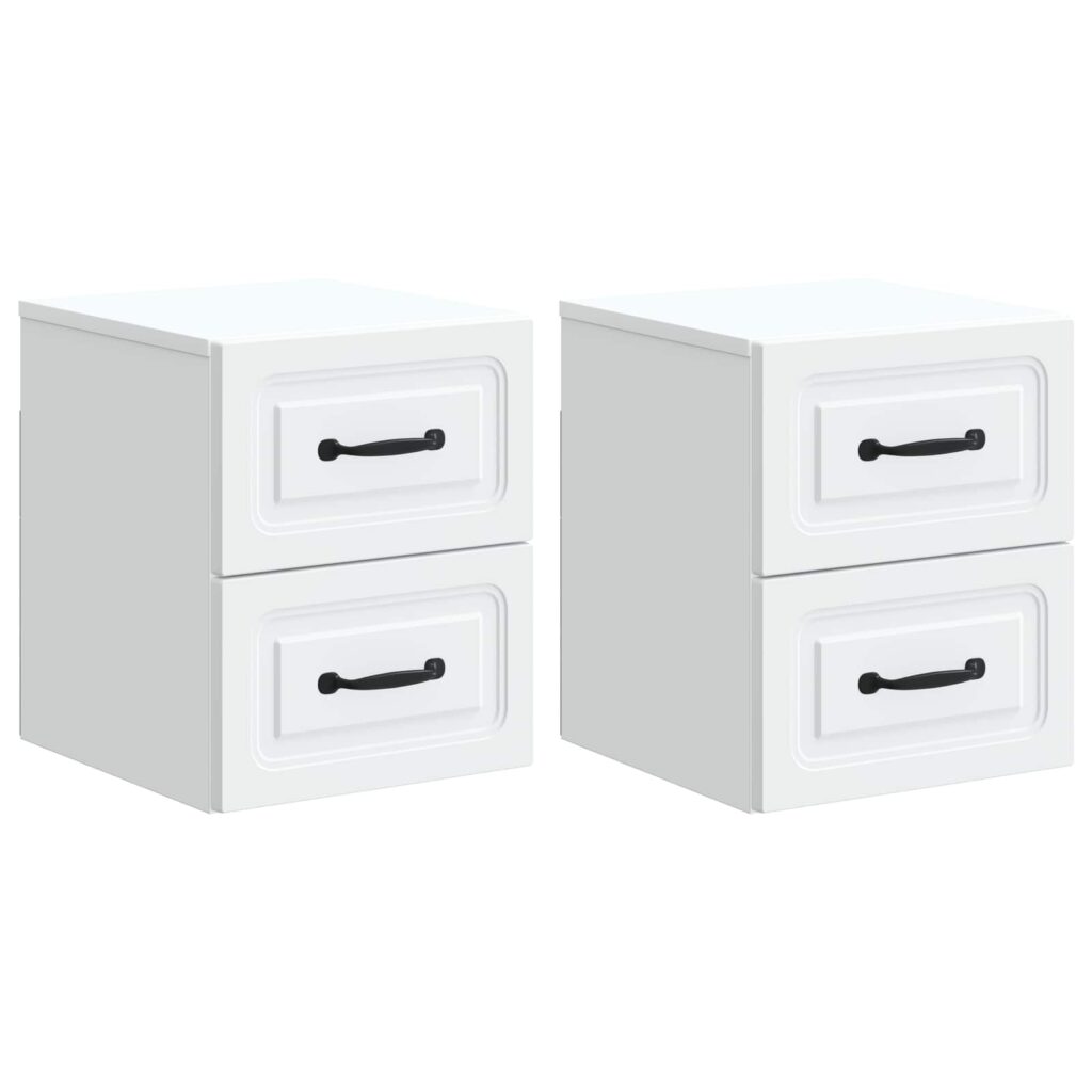 Seinälle Kiinnitettävä Yöpöytä 2 pcs valkoinen Tekninen puu