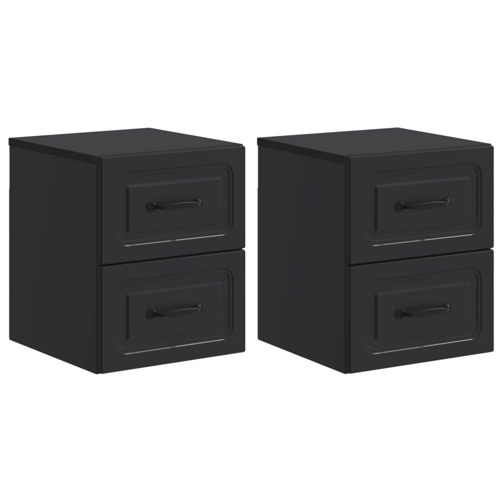 Seinälle Kiinnitettävä Yöpöytä 2 pcs Musta 34,5 x 33 x 40 cm