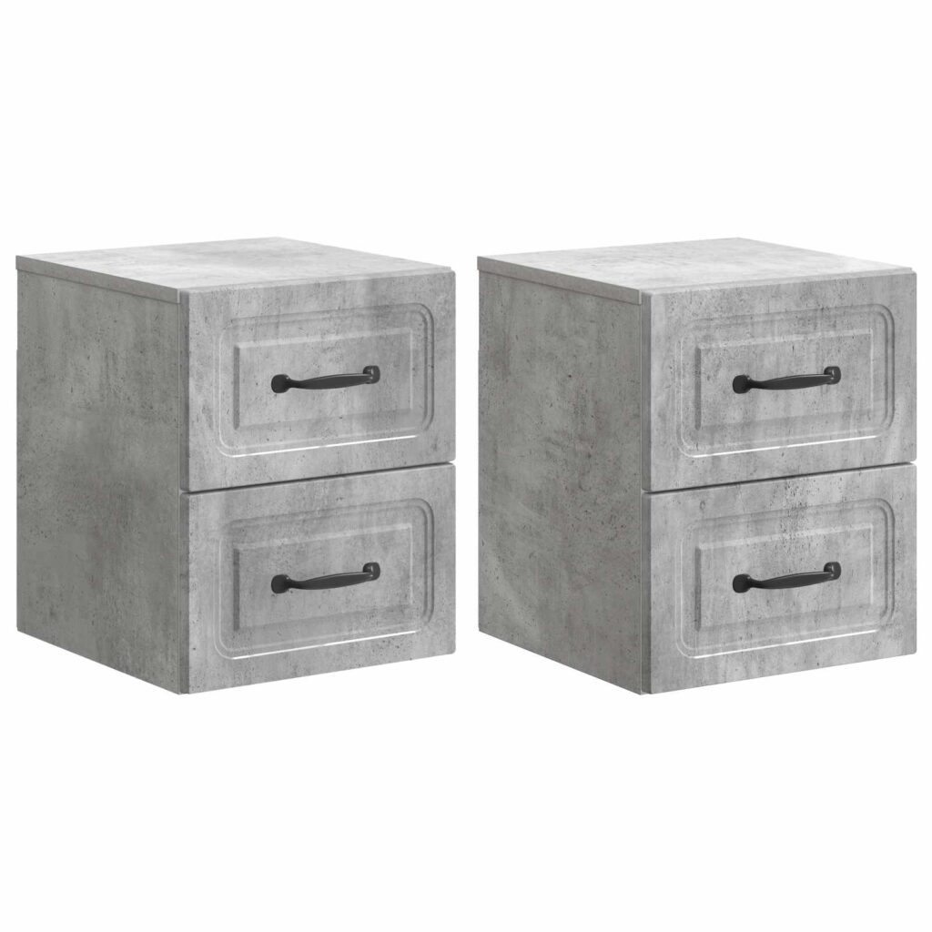 Seinälle Kiinnitettävä Yöpöytä 2 pcs Betoninharmaa Tekninen puu