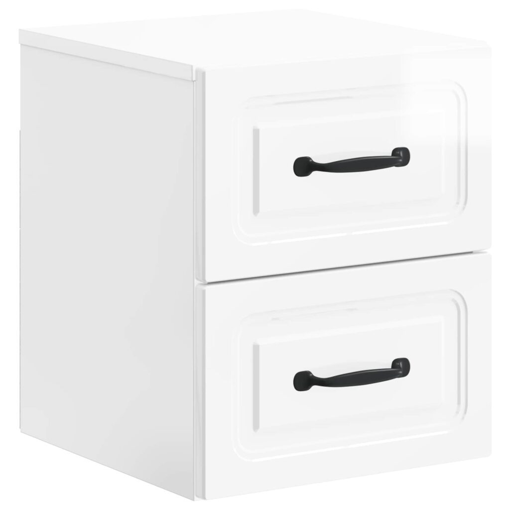 Seinälle Kiinnitettävä Yöpöytä Korkeakiiltoinen valkoinen