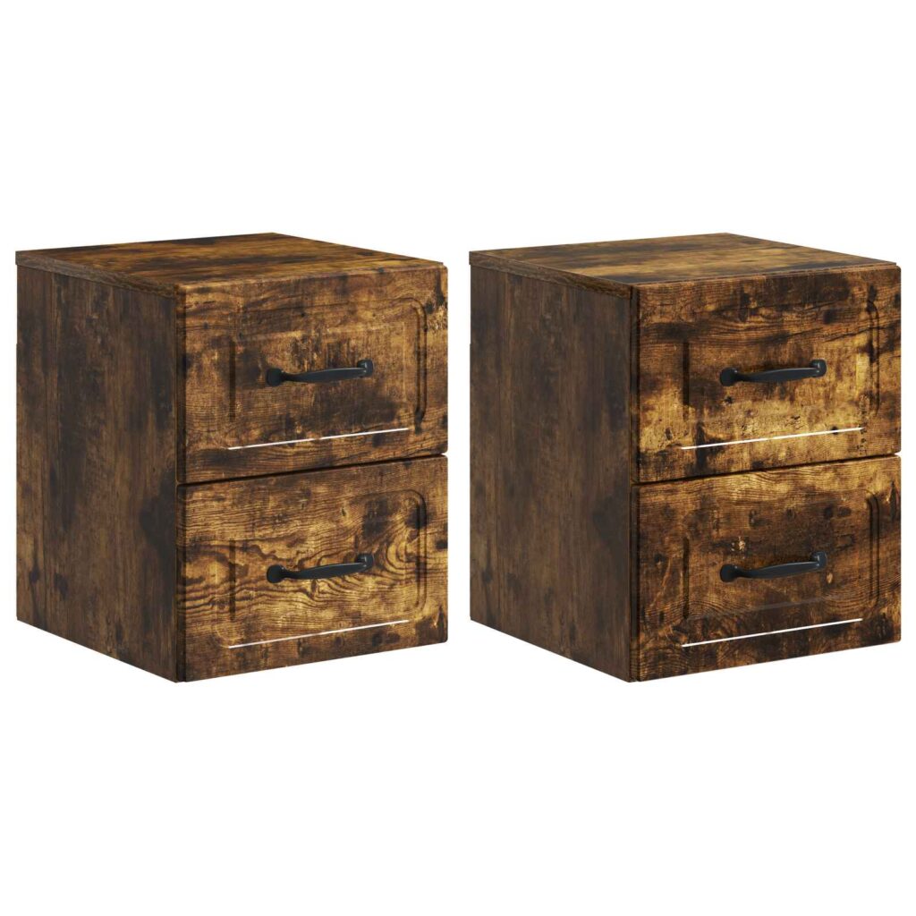 Seinälle Kiinnitettävä Yöpöytä 2 pcs Savutammi Tekninen puu