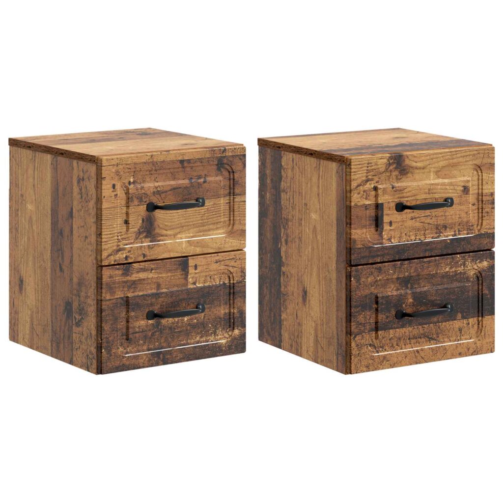 Seinälle Kiinnitettävä Yöpöytä 2 pcs Vanha puu Tekninen puu