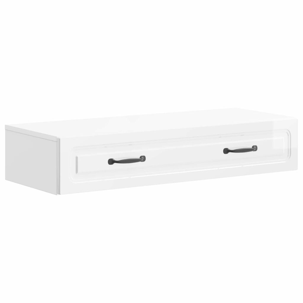 Seinälle Asennettava Sivupöytä Korkeakiiltoinen valkoinen