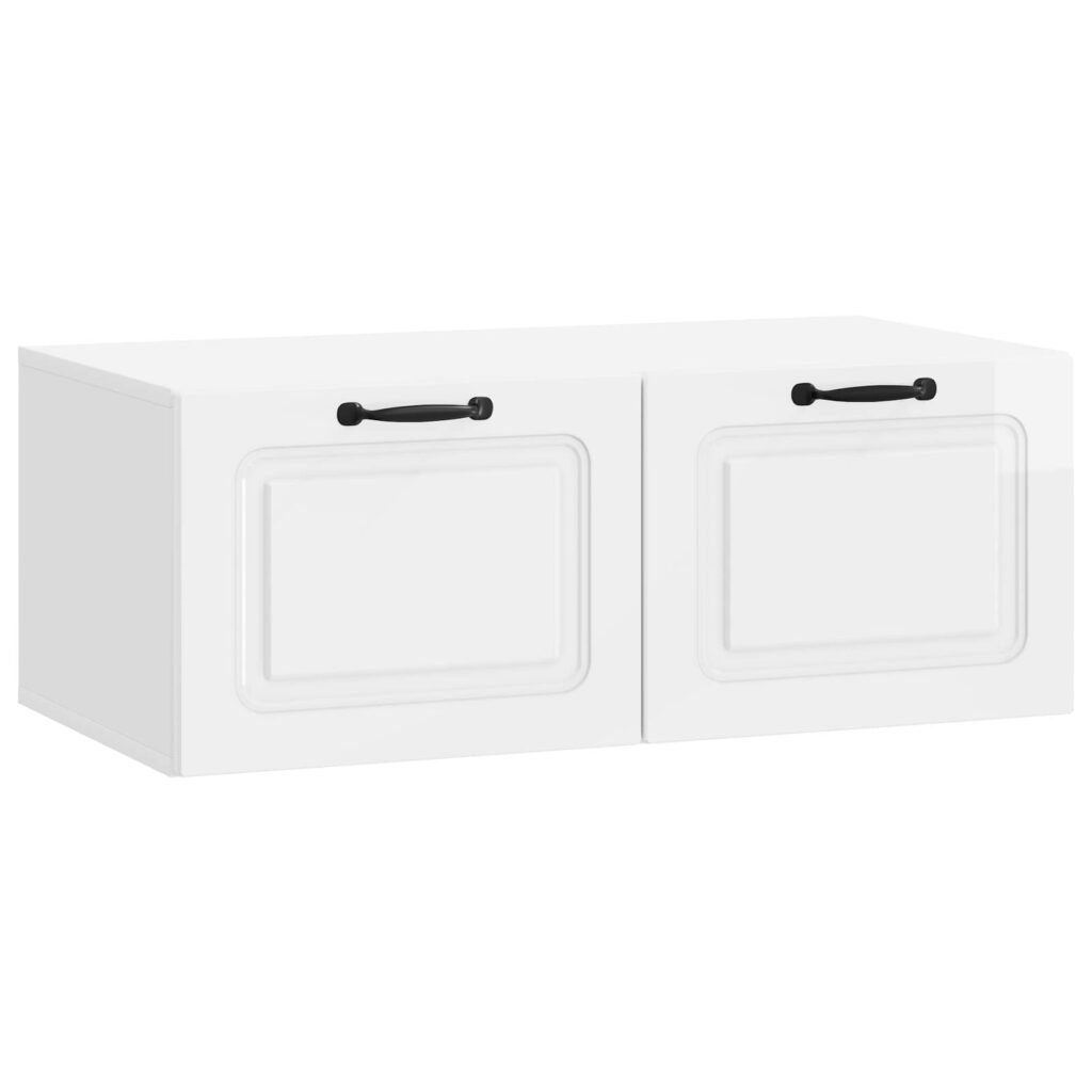 Seinälle asennettava TV-kaappi Korkeakiiltoinen valkoinen