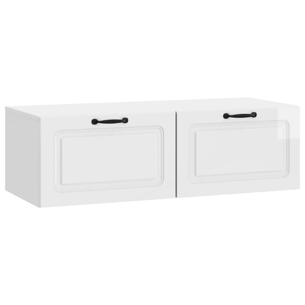 Seinälle asennettava TV-kaappi Korkeakiiltoinen valkoinen