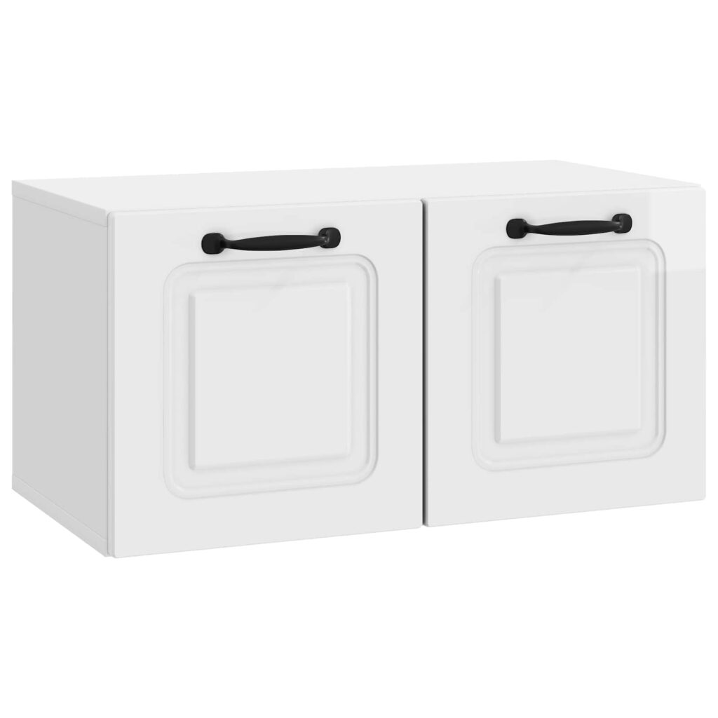 Seinälle asennettava TV-kaappi Korkeakiiltoinen valkoinen