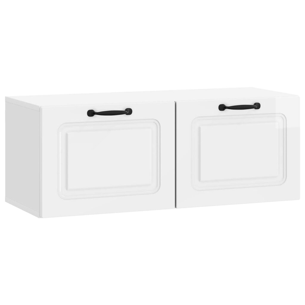 Seinälle asennettava TV-kaappi Korkeakiiltoinen valkoinen