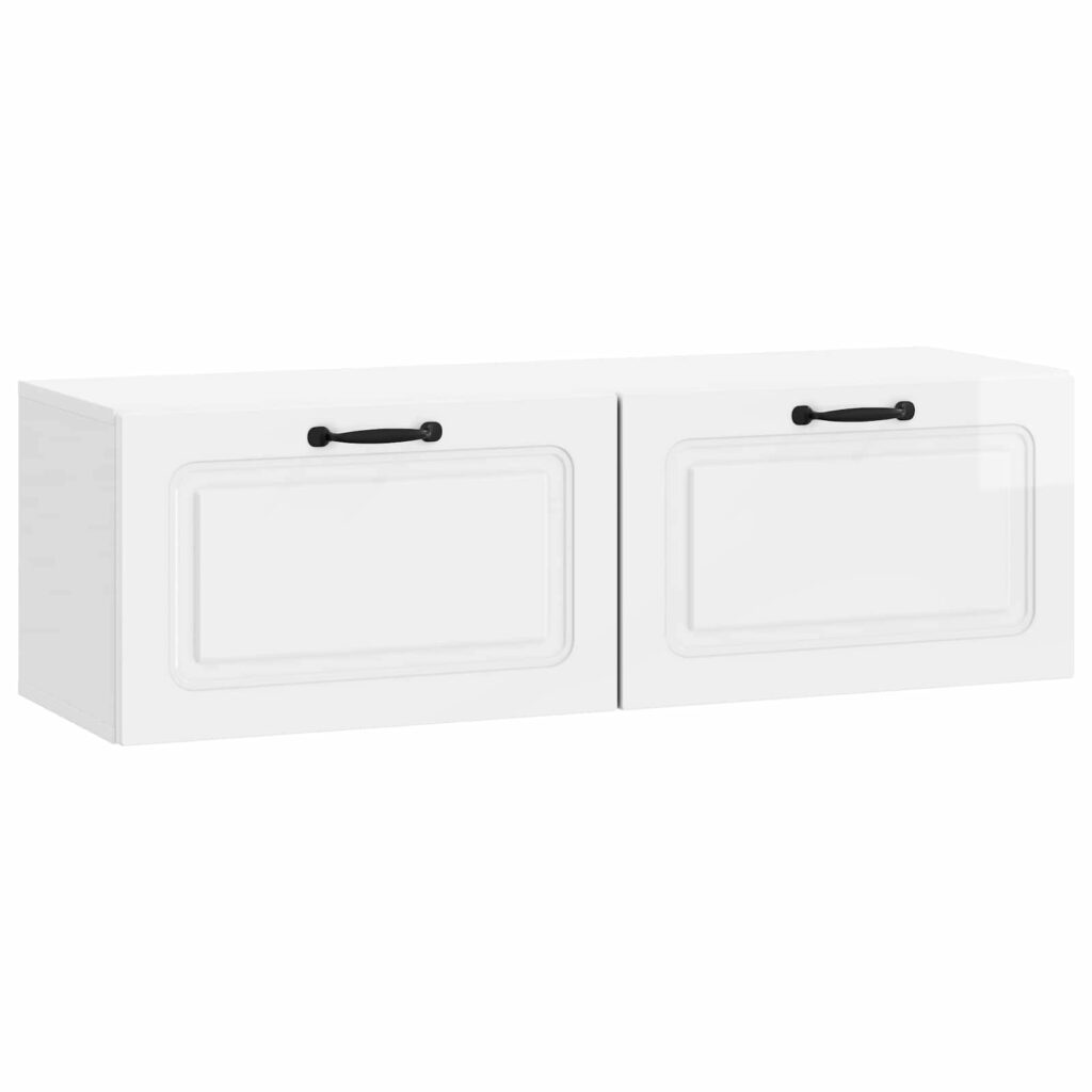 Seinälle asennettava TV-kaappi Korkeakiiltoinen valkoinen