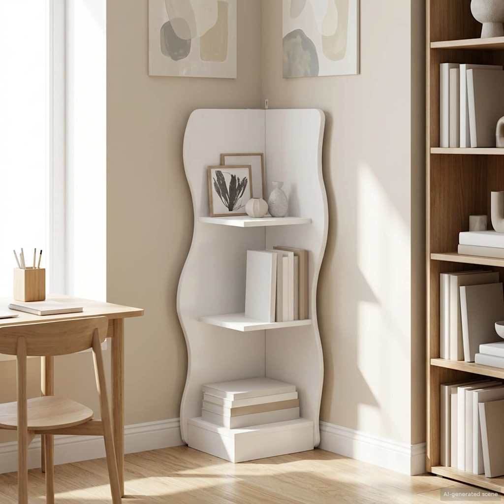 Kulmahylly hyllyllä valkoinen 34 x 33 x 102 cm Tekninen puu