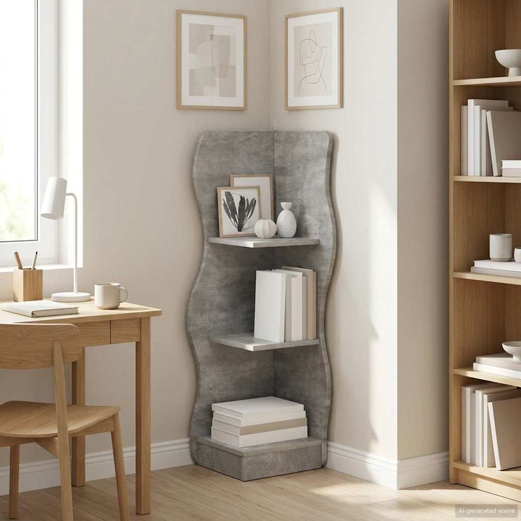 Kulmahylly hyllyllä Betoninharmaa 34 x 33 x 102 cm Tekninen puu