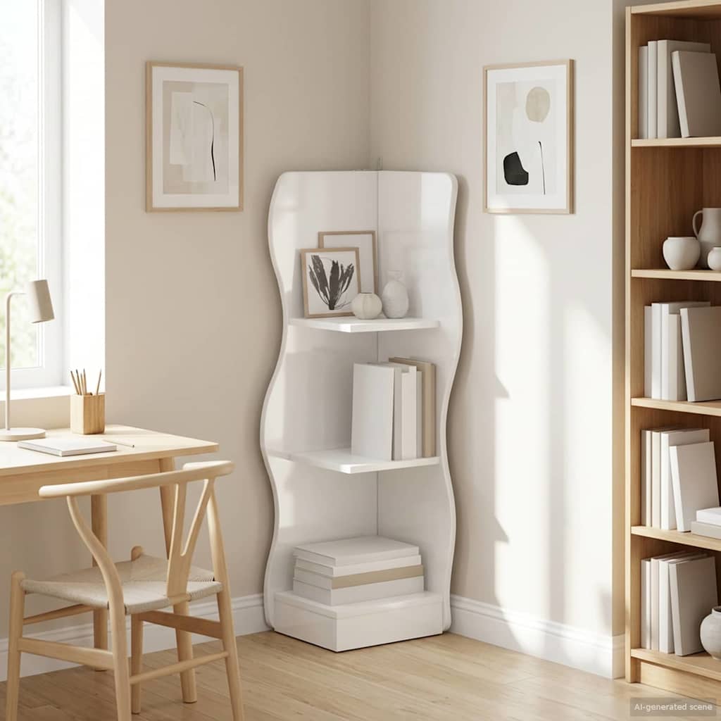 Kulmahylly hyllyllä Korkeakiiltoinen valkoinen 34 x 33 x 102 cm