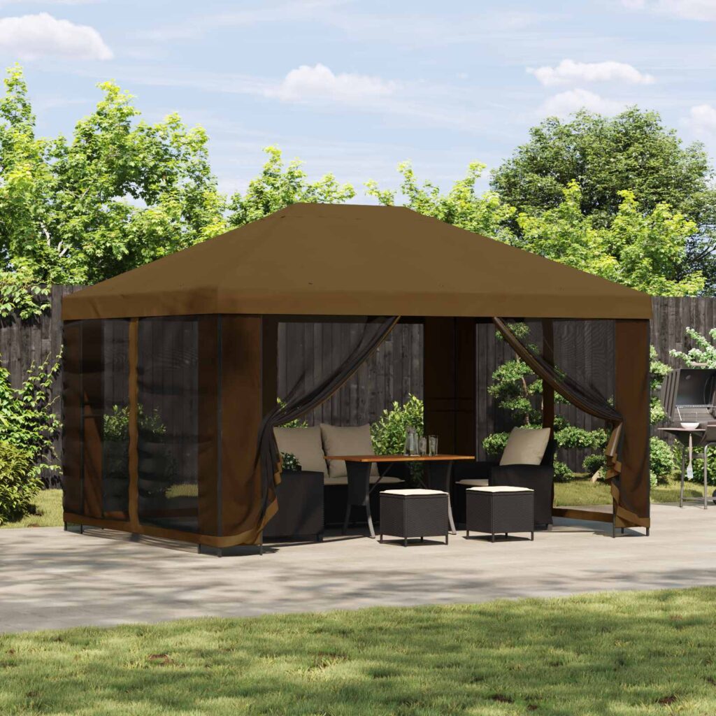 Huvimaja 4 × 3 m Taupe Polyesteri ja teräs 190