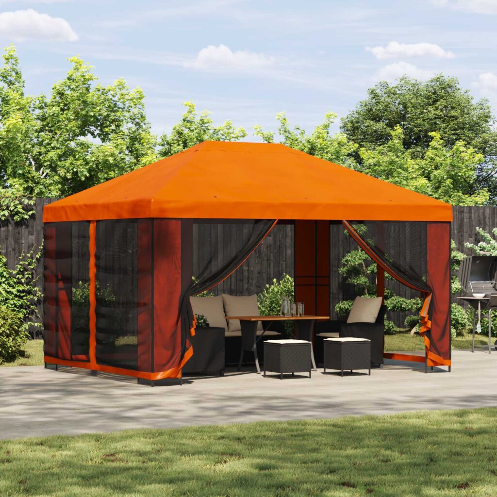 Puutarhamaja sivuseinillä 4 × 3 m Oranssi Polyesteri ja teräs