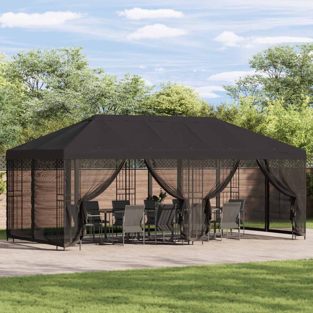 Gazebo-peite sivuseinillä 6 x 3 m Antrasiitti Polyesteri 190