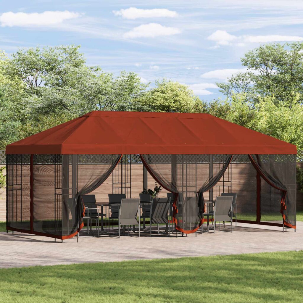 Gazebo-peite sivuseinillä 6 x 3 m Terrakotta Polyesteri 190