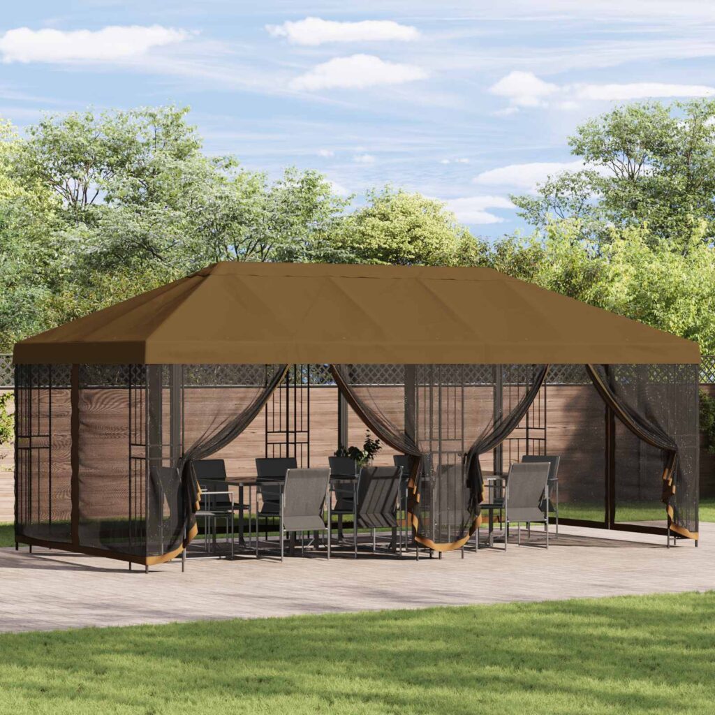 Gazebo-peite sivuseinillä 6 x 3 m Taupe Polyesteri 190