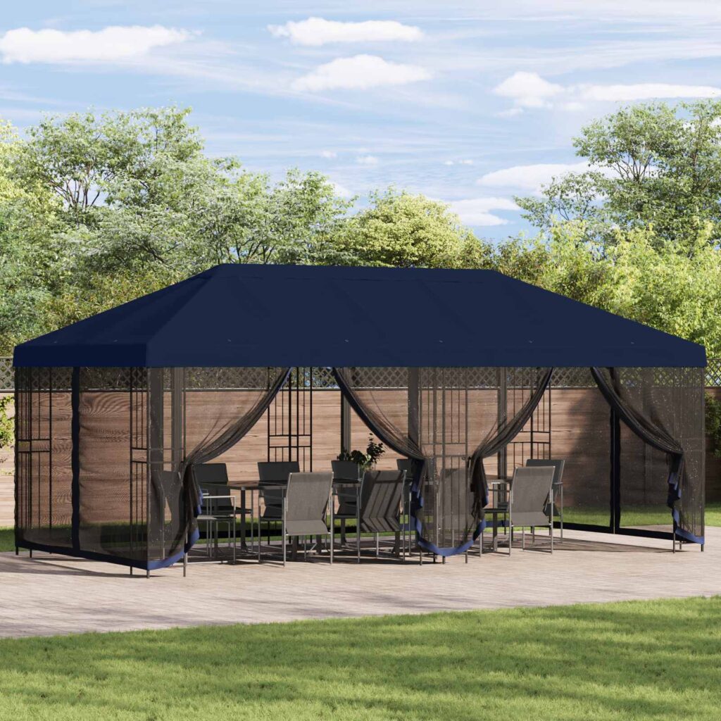 Gazebo-peite sivuseinillä 6 x 3 m Sininen Polyesteri 190