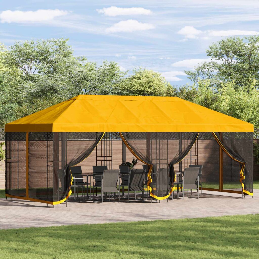 Gazebo-peite sivuseinillä 6 x 3 m Keltainen Polyesteri 190