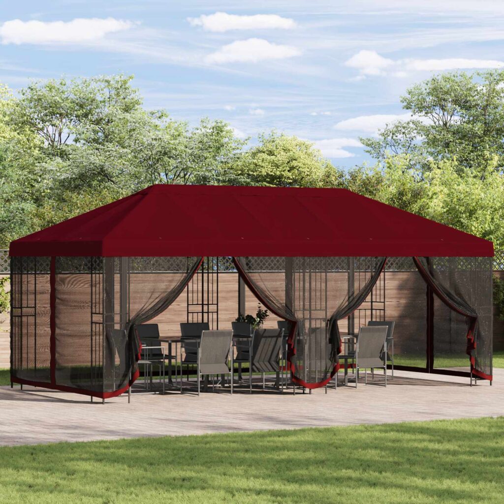 Gazebo-peite sivuseinillä 6 x 3 m Burgundi Polyesteri 190