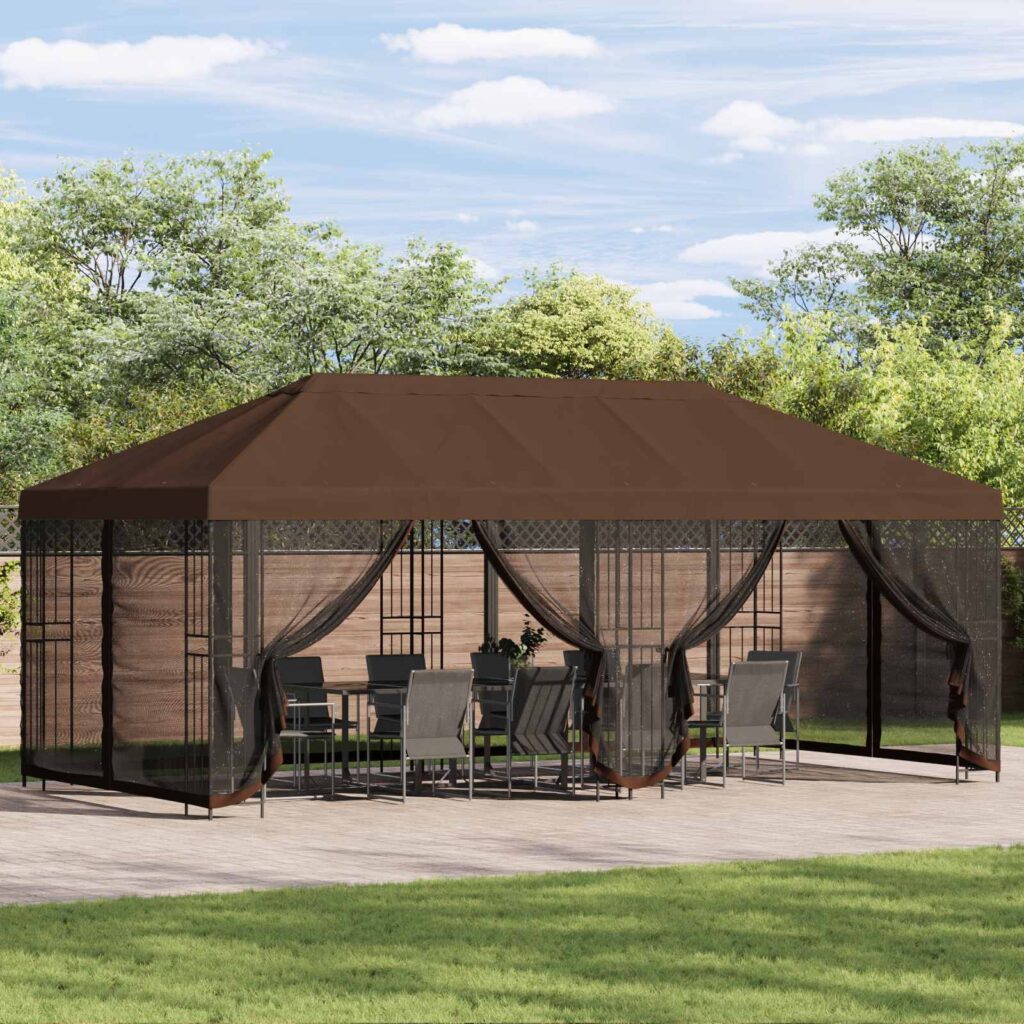 Gazebo-peite sivuseinillä 6 x 3 m Ruskea Polyesteri 190