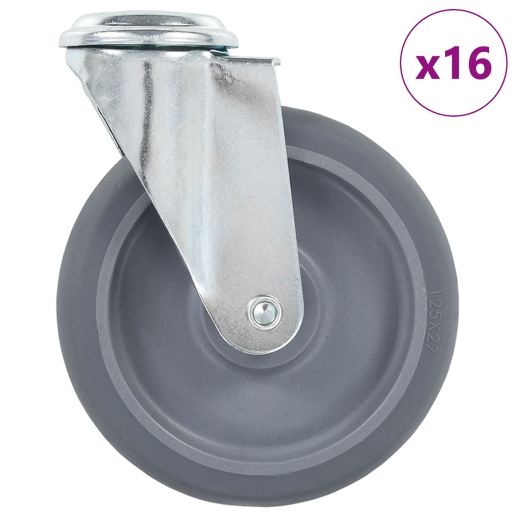 16 kpl pulttireikäisiä kääntyviä pyöriä 125 mm
