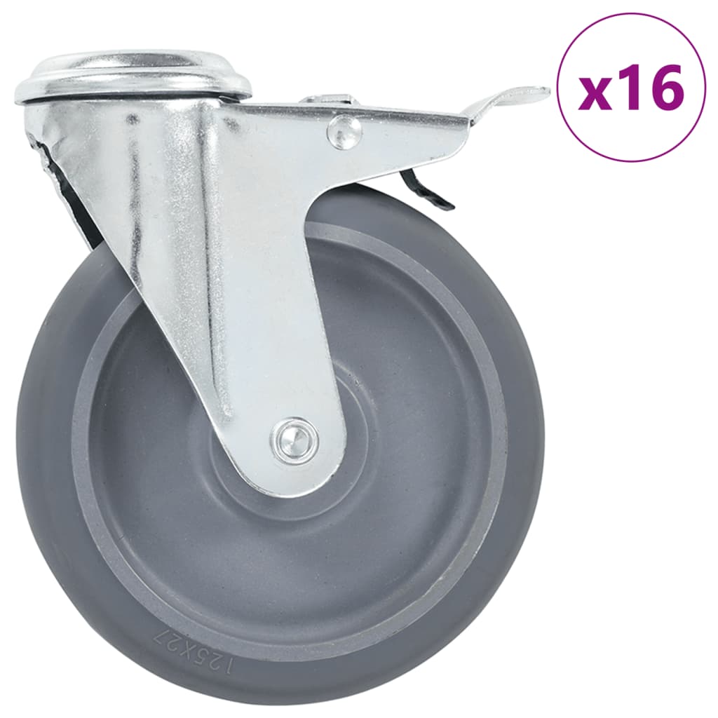 16 kpl pulttireikäisiä kääntyviä pyöriä 125 mm