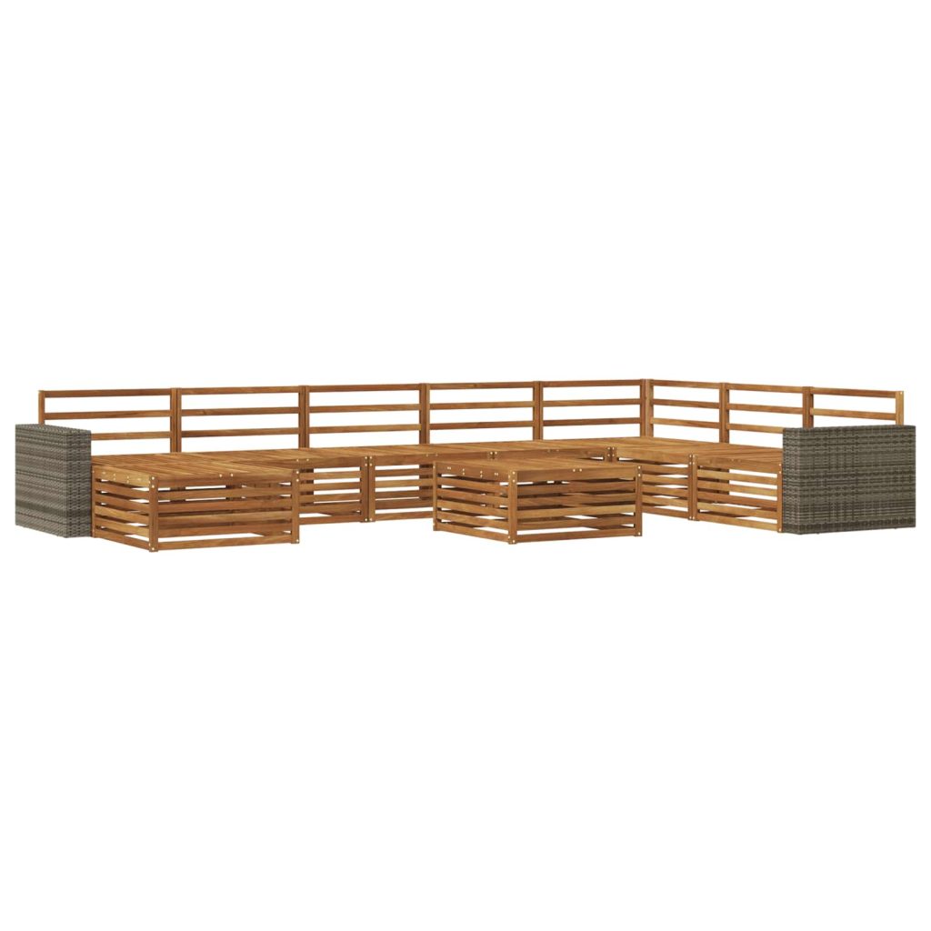 Ulkosohvakokoelma 9 pcs Luonnollinen Tiheä akasiapuu
