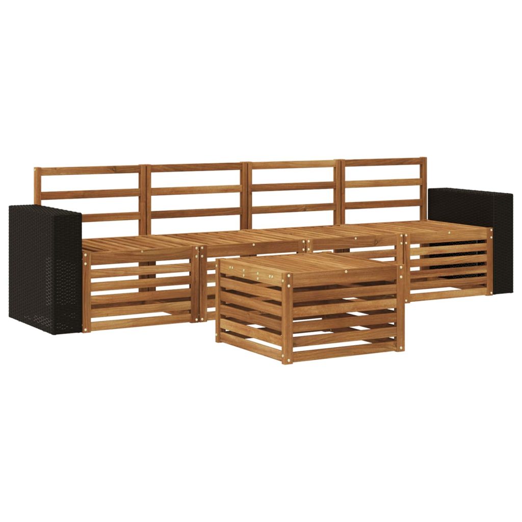Ulkosohvakokoelma 5 pcs Luonnollinen Tiheä akasiapuu