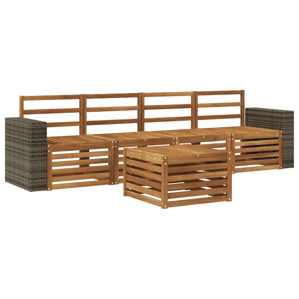 Ulkosohvakokoelma 5 pcs Luonnollinen Tiheä akasiapuu