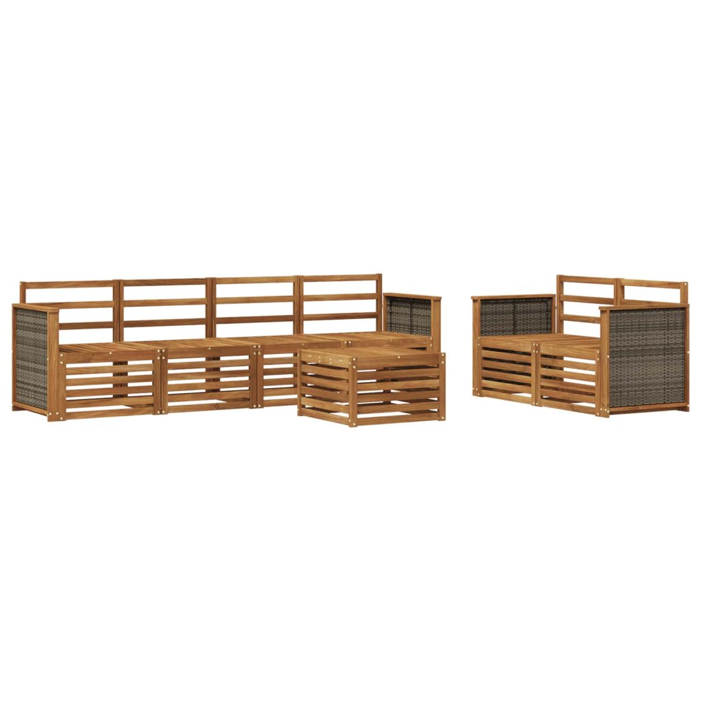 Ulkosohvakokoelma 7 pcs Luonnollinen Tiheä akasiapuu