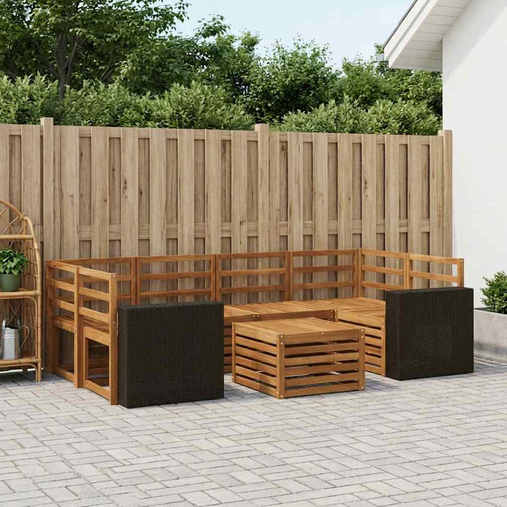 Ulkosohvakokoelma 7 pcs Luonnollinen Tiheä akasiapuu