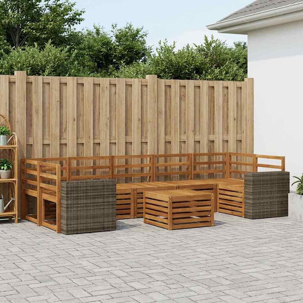 Ulkosohvakokoelma 8 pcs Luonnollinen Tiheä akasiapuu