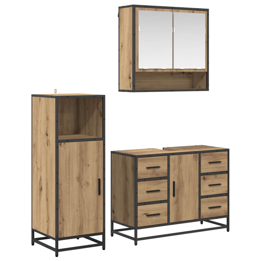 Kylpyhuonekalustesetti ovella 3 pcs Artisan tammi Tekninen puu