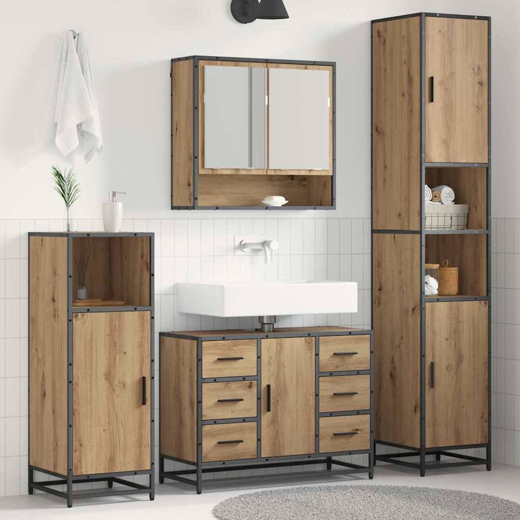 Kylpyhuonekalustesetti ovella 4 pcs Artisan tammi Tekninen puu