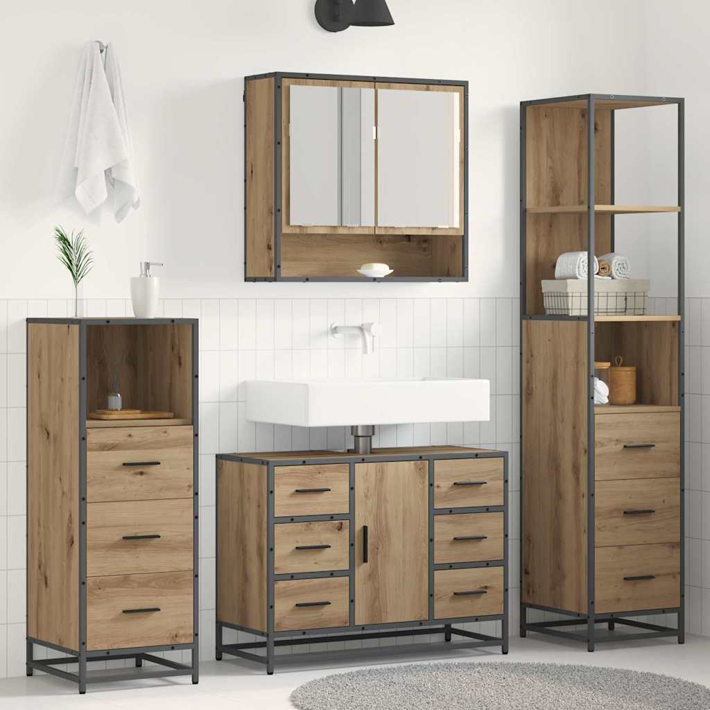 Kylpyhuonekalustesetti ovella 3 pcs Artisan tammi Tekninen puu