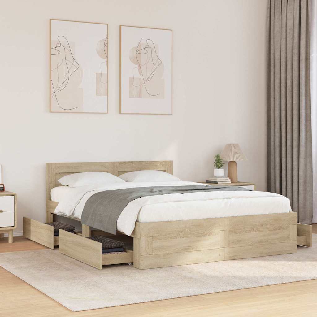 Sängyn runko päätyllä 2 pcs Sonoma 137 x 188 cm Tekninen puu