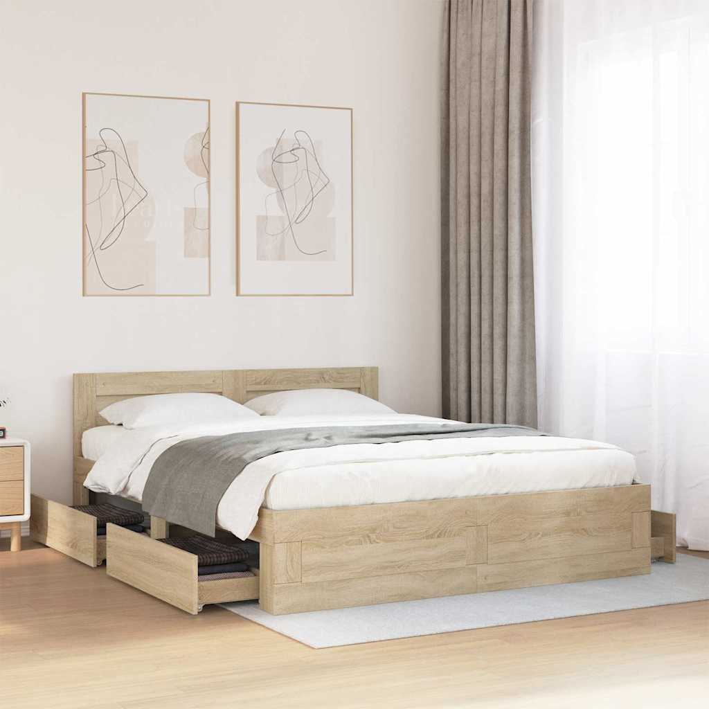 Sängyn runko päätyllä 2 pcs Sonoma 153 x 203 cm Tekninen puu