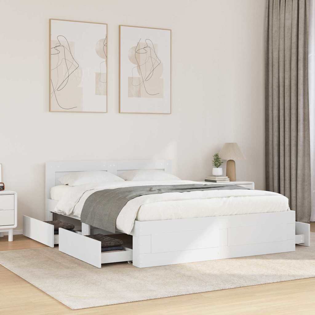Sängyn runko päätyllä 2 pcs Valkoinen 137 x 188 cm Tekninen puu