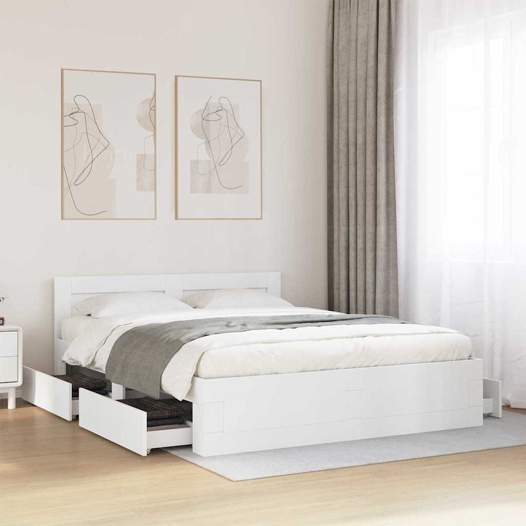 Sängyn runko 2 pcs Valkoinen 5FT King Size Tekninen puu