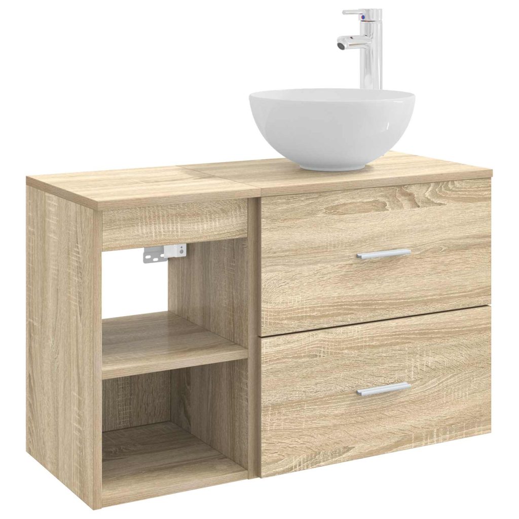 Kylpyhuonekalustesetti 2 pcs Sonoma-tammi Tekninen puu