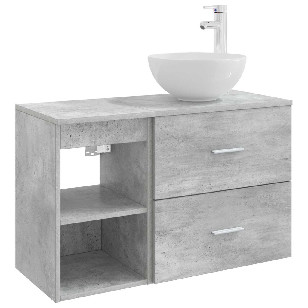 Kylpyhuonekalustesetti 2 pcs Betoninharmaa Tekninen puu