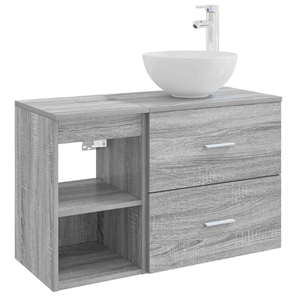 Kylpyhuonekalustesetti 2 pcs Harmaa Sonoma Tekninen puu