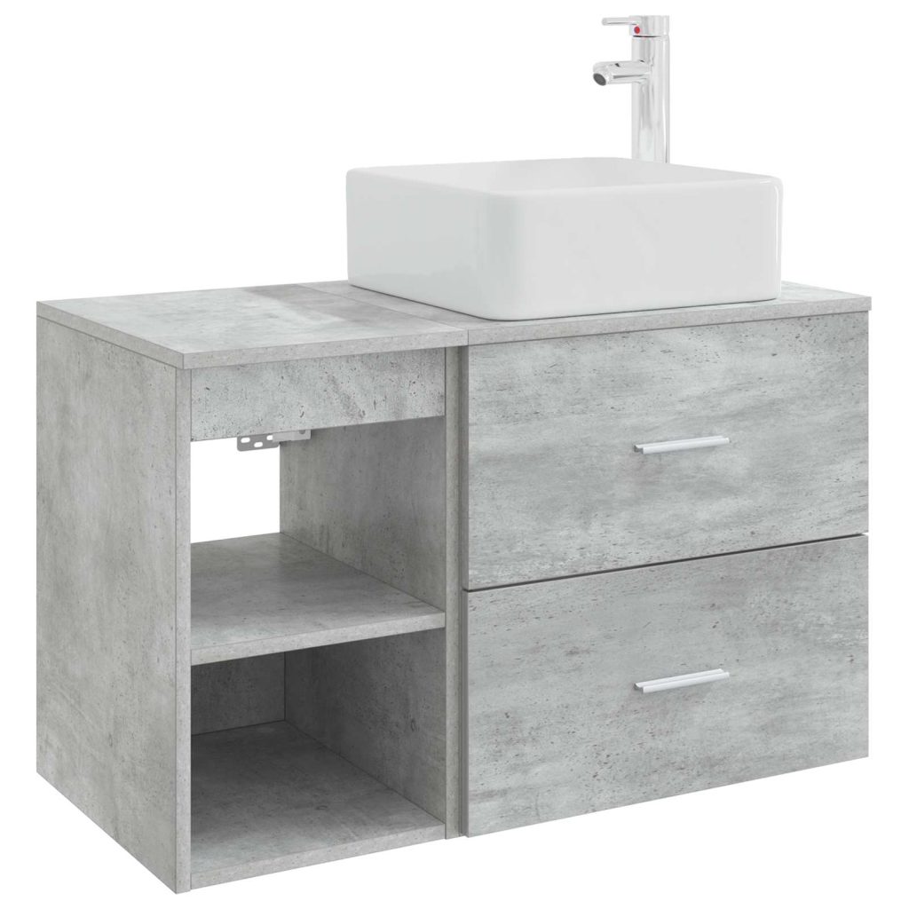 Kylpyhuonekalustesetti 2 pcs Betoninharmaa Tekninen puu