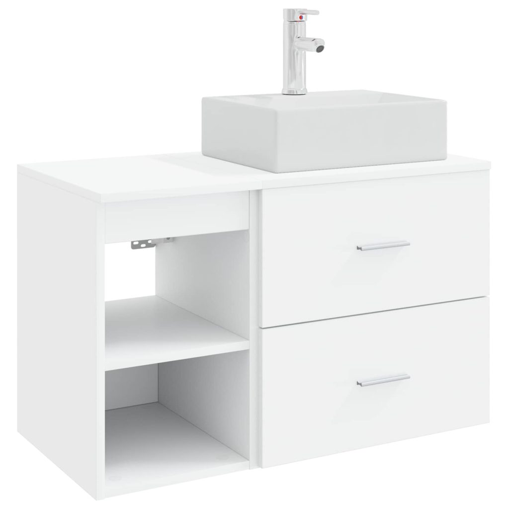 Kylpyhuonekalustesetti 2 pcs valkoinen Tekninen puu